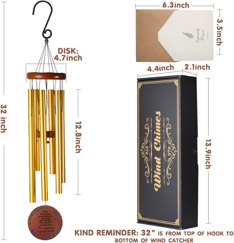 Image of Memorial Wind Chimes for Outside - Sympathy Wind Chimes for Loss of Loved One, Bereavement Gifts for Loss of Dad, Mom, Baby, Brother, or Friend - Outdoor Remembrance Gift in Gold (Round Design)