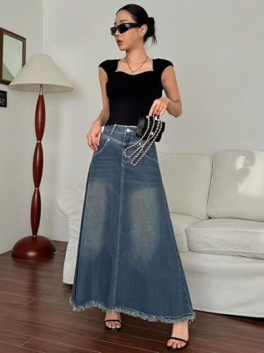 Image of GRECIILOOKS Women's High Waist White Denim Skirt with Front Slit - Long Maxi Jean Skirt Casual Fashion - Stylish Denim Skirts for Women