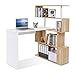 Price comparison product image Meerveil L Shaped Computer Desk, Corner Desk, 360 Degree Rotatable Shelves, Space Saving Table with Spacious Storage for Home Office Workstation Study, 157 x 45 x 130.5 cm, White and Wood