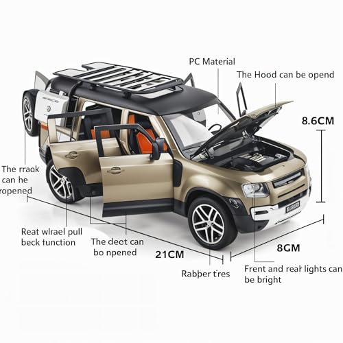 Image of 1:32 Scale Defender Die-Cast Model Car | Pull Back Action | Openable Doors, Hood & Boot | LED Lights & Sound | Realistic Interior | Premium Collectible Toy for Kids & Adults