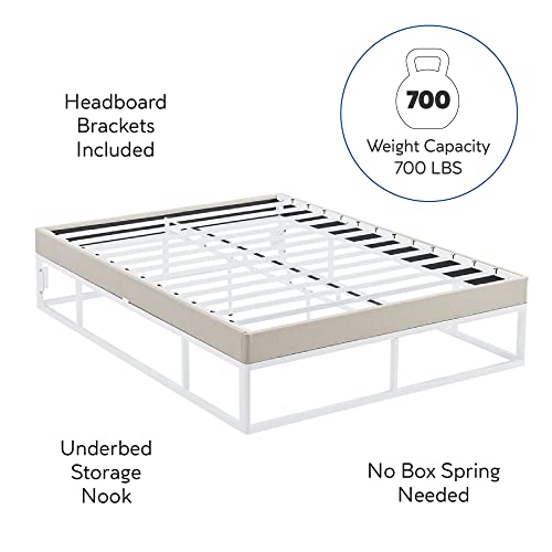 Decoro Capri White Metal Platform Bed Frame with Built-in Beige Upholstered Mattress Foundation, King Size by Decoro - Image 7