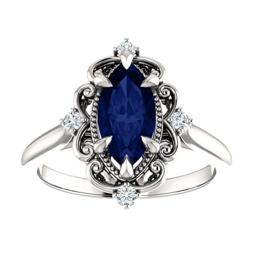 Generic 925 Sterling Silver 2.5 CT Marquise Blue Sapphire Ring Gemstone Rings Anniversary Promise Ring Jewelry2