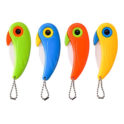 Ultnice Mini Box Ceramic Blade Cutter: 4Pcs Keychain Box Opener With Blade Bird Shaped Pocket Knives Letter Opener For Picnic Kitchen Green Blue Yellow Red #TOP26