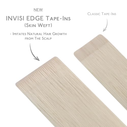 Image of WENNALIFE Invisi Edge Tape in Hair Extensions Human Hair,#60A,22 Inch | 30g 10pcs Platinum Blonde Invisi Remy Hair tensions Natural Seamless Injected Tape Straight tensiones