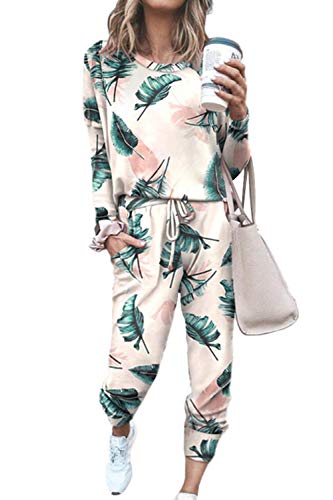 Women's 2 Piece Tie Dye Pajamas Set Long Sleeve Elastic Waist Pocketed Sleepwear Dark Green S