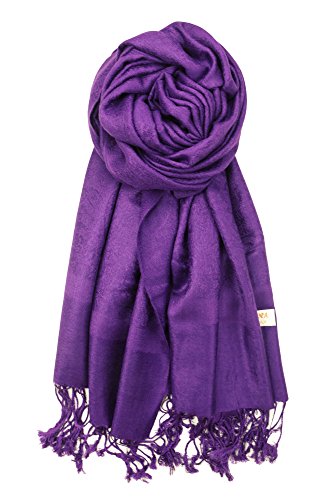 Achillea Two Tone Vintage Jacquard Paisley Pashmina Shawl Wrap Scarf (Deep Purple)