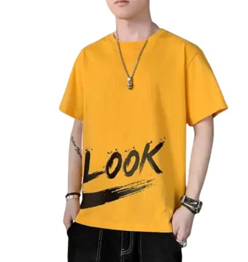 ATTITUDE START OF FASHION Men’s Solid Round Neck Half Sleeve T-Shirt for Men | Gym Wear & Workout T Shirt | Half Sleeve T-Shirt Mustard