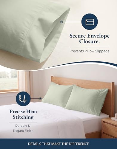 Image of 100% Organic Cotton Pillowcases - Standard Size, Ultra Soft and Crisp, Cool Percale Weave, Breathable, Sleeping Pillow Covers, Set of 2 - Mineral