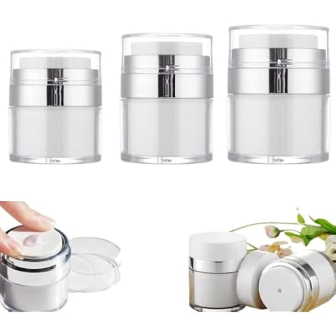 Airless Pump Jar 15ml/30ml/50ml Cream Jar Vacuum Bottle Dispenser, Moisturizer Container, Airless Pump Bottles, Portable Travel Pump Jars for Lotions&Creams,Face Moisturizer Push Down Pump Jar Cover