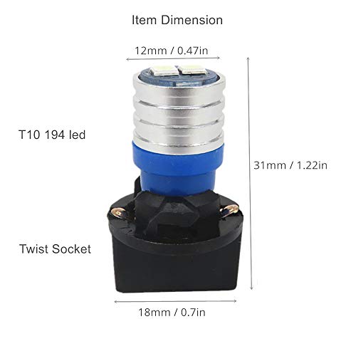Wljh W5W 194 T10 Led Bulb Pc195 Pc194 Pc168 Twist Socket Dashboard Instrument Cluster Interior Lights Map Dome Light Bulbs Dash Lights 12V Extremely Bright (Ice Blue,Pack Of 6) #TOP6
