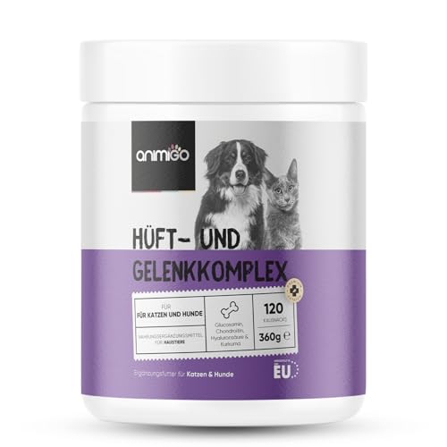 Hüft- & Gelenk Komplex - 120 Kausnacks - Soft Chews mit MSM, Kurkuma, Glucosamin, Hyaluronsäure & Chondroitin - Hundeleckerli & Katzen Leckerli - Alternative zu Gelenktabletten Hund - animigo