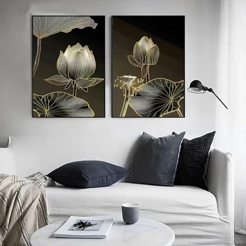Décoration d'intérieur salon originale : triptyque lotus sur toile - 3