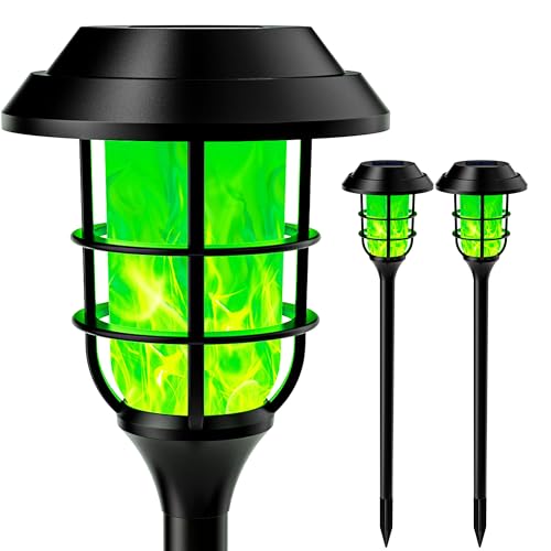 HMDecor Solar Lights Outdoor, 3 Pack Solar Torch Light with Green Flickering Flame,Solar Garden Lights Waterproof for Outdoor Decor, Yard, Patio,Pathway,Walkway.
