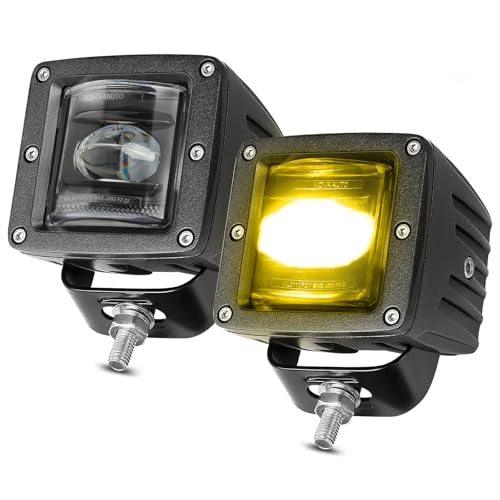 Image of 3 inch SAE Yellow Fog Lights DOT Approved Square LED Cubes for Trucks | Street Legal SAE DOT Fog Light, Cut-off Beam Fog Beam