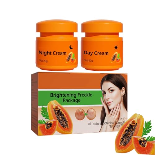 2pcs Papaya Crema Facial Blanqueamiento de la Piel 2 en 1 Cuidado Diario y Nocturno para Blanquear la Piel Hidratación Antiarrugas Crema Antiarrugas Crema Antipecas para todo tipo de pieles, 40 g