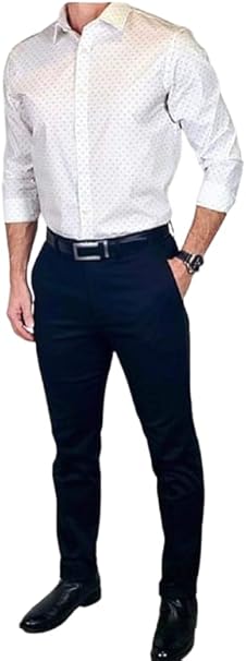 Calça Social Masculina Slim Oxford Executiva (BR, Numérico, 52, Regular, Regular, Preto)