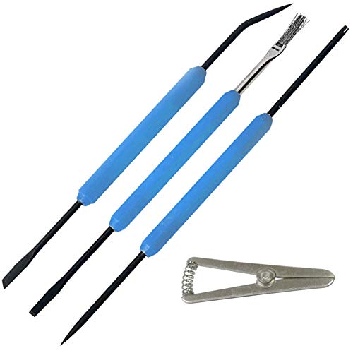 Solder Aid Kit - Includes Brush, Scraper, Cutter, Hook, Awl, Fork, and Heatsink - Useful Tools for Surface Preparation, Soldering, and Desoldering -