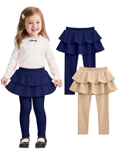 Witwot 2 Pack Toddler Girls Tutu Leggings Baby Girl Cotton Pants with Ruffle Skirt Size 18M-5T