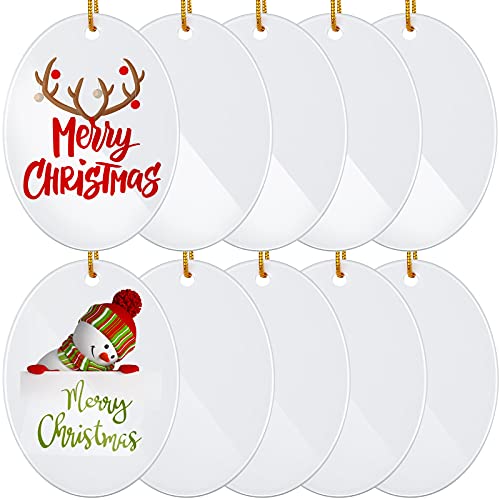 Sublimation Ceramic Ornament Blanks Pentacle Porcelain Pendants Ceramic Ornament for DIY Personalized Disc Crafts Valentine Christmas Decoration (10 Pieces)