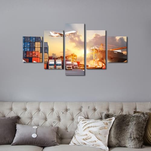 TUMOVO Container Cargo Ship and Cargo Plane Canvas Wall Art for Living Room by TUMOVO - Used condition - Image 3