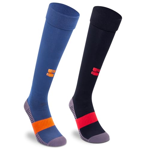 Image of Supersox Unisex Kid's Football Socks - Knee Length Socks with Cushioned Sole, Odour Free & Superior Grip Uniform Stockings for Football /Soccer, Pack of 2