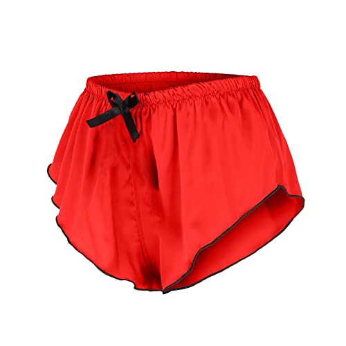 Verführerische Nachtwäsche Damen Intimunterwäsche Reizvolle Schlafanzüge für Frauen Satin Seide Nachtmode Entspannende Zeit (Red, XL)