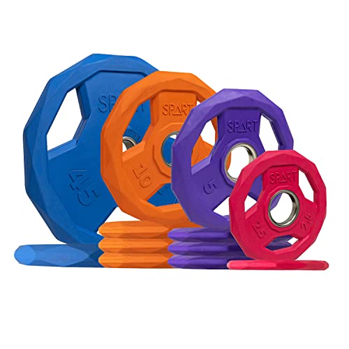 Image of SPART Color Coded Weight Plate 2-Inch Rubber Coated Olympic Grip Plate for Barbell, Solid Cast Iron Weight Plates for Strength Training, Weightlifting, Crossfit, Home Gym, 2.5LB /5LB /10LB /25LB /35LB /45LB, Pair