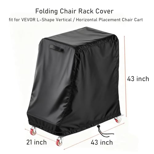 Image of Folding Chair Rack Cover for VEVOR L-Shape, Waterproof Chair Cart Cover, Folding Chairs Storage Dolly Chairs Holder Covers- 43 inch L x 21 inch W x 43 inch H