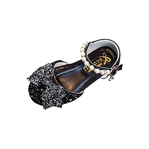 Little Toddler Girls Dress Shoes Sequin Rhinestone Pearl Bow Sandals Princess School Wedding Party (Black, 33 Big Kids)