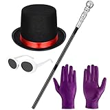 Kavoc 4 Pcs Top Hat Costume Set Include Black Top Hat,Walking Scepter,Purple Gloves and Goggles Sunglasses for Chocolate Men Women World Book Day Oktoberfest Character Cosplay Party Accessories