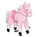 Qaba Kids Plush Toy Ride on Walking Horse with Wheels and Realistic Sounds - Pink