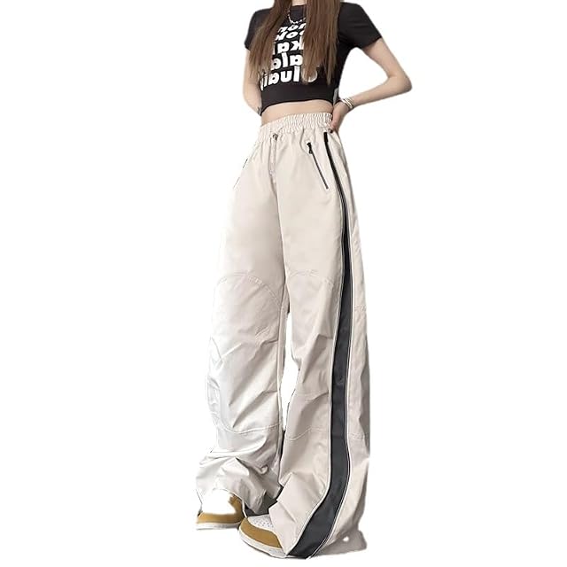 Womens Y2K Aesthetic Cargo Track Pants Egirl Punk Loose Pants Large L Beige
