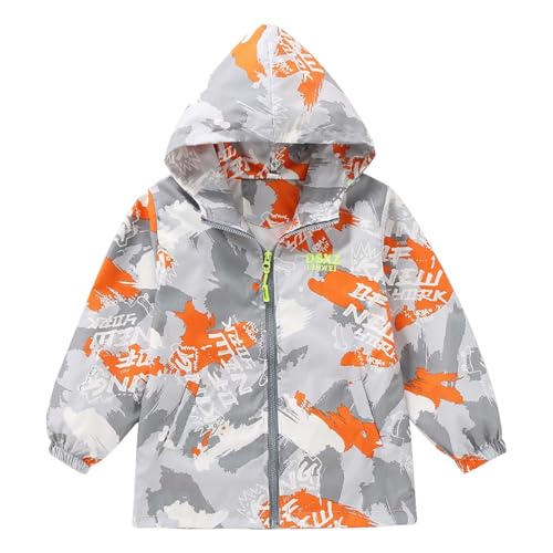 Windproof Raincoat for Boys Kids Hooded Lightweight Printed Windbreaker Jacket Zip Outerwear with Pocket