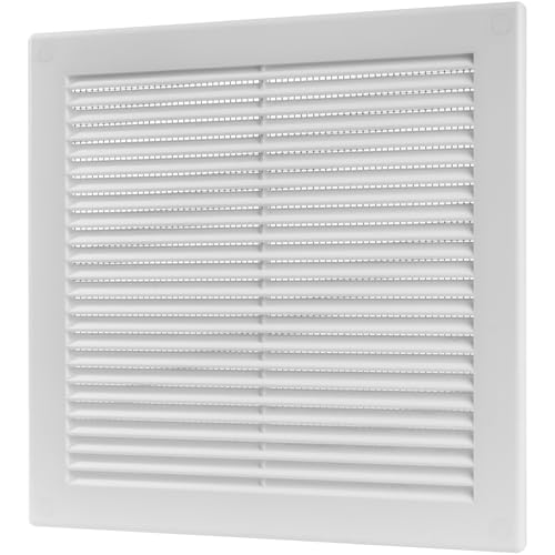 Vent Systems 250x250 mm Weiße Lüftungsabdeckung – flache, quadratische Lüftungsschlitze – Integrierter Insektenschutz – HVAC-Lüftungsöffnungen für Badezimmer, Heimbüro