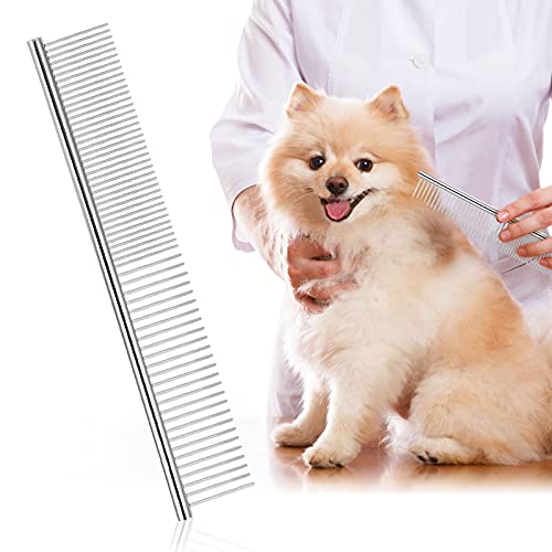 Peine para mascotas de acero inoxidable, Peine para Perro,Peine de aseo para mascotas para eliminar los enredos de gatos y perros, peinado,masaje,19 x 3 cm Cover