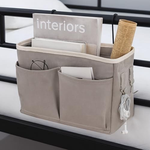 LUMINFLY 2 Pcs Bedside Hanging Storage Organizer with Front Pockets, Wall Mount Door Caddy Bag for Bedroom Dorm Living Room, Cotton Linen, Space Saving Organizer for Bed Frames, Doors, Closets - Image 4