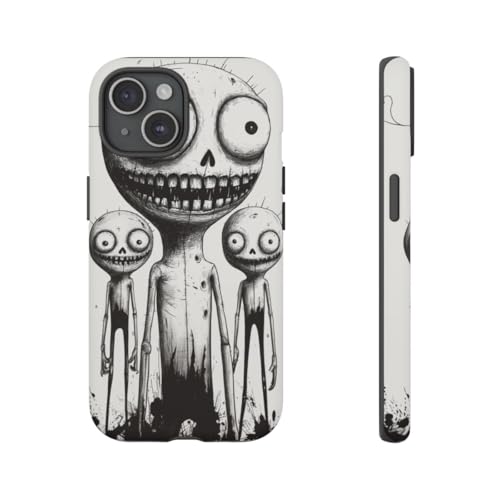 Coque rigide mate iPhone 15 Noir Slimy Monster Trio design