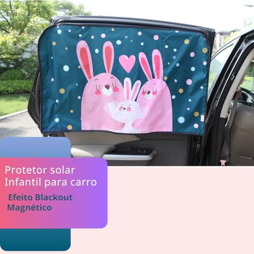 Tapa sol para janela de carro, blackout com proteção UVA-UVB (Coelhinhos)