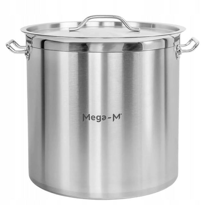 Mega-M Olla GRANDE inducción de acero inoxidable AISI 443 con tapa PRO cocina cerámica, eléctrica, gas, inducción, asas sin calor, tapa incluida (50 L)