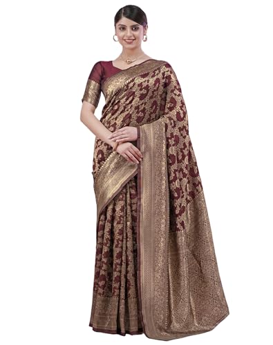 Image of SIRIL Women's Banarasi Soft Silk Saree Pure Silk with Unstitched Blouse Piece