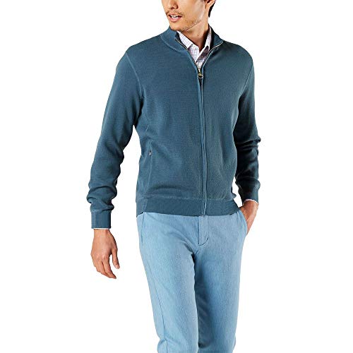 Dockers Men's Long Sleeve Mock Neck Full Zip Sweater, Blue Brume - Mock Neck, Small