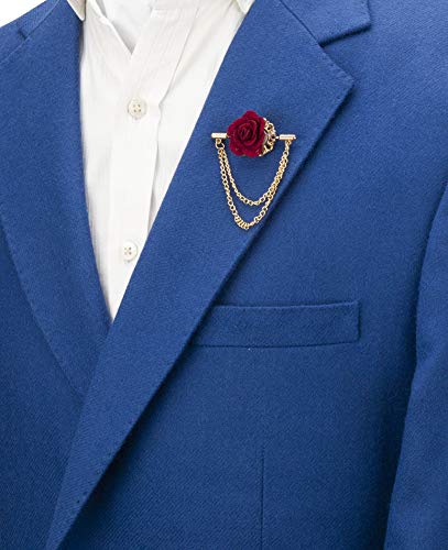 Knighthood Maroon Flower with Double Hanging Chain Lapel Pin/Brooch2