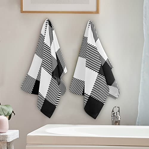 Qilmy White Black Buffalo Plaid Hand Towels Set Of 2, Soft Absorbent Fingertip Towels Face Towels For Bathroom, Spa, Gym, Yoga, 28 X 14 Inch #TOP3