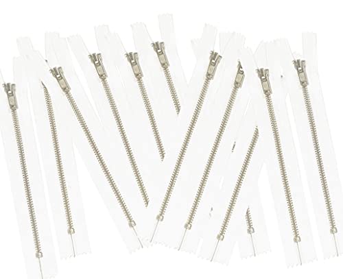 10 pcs Silver Metal Teeth #3 Teeth Zippers - Kyezi Design & Craft (Off White, 6 inch)