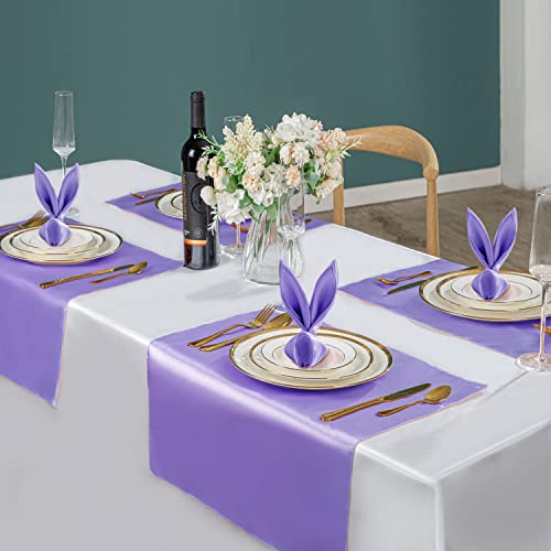 Vacvelt 50 Pack Light Purple Satin Napkins 17X17 Inch Wedding Napkins Bulk, Decorative Elegant Dinner Napkins Square Table Napkins Decor, Silky Satin Cloth Napkins For Banquet Graduation Party #TOP3