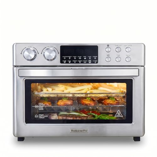28QT Air Fryer Toaster Oven Combo, Large 12-in-1 Convection Countertop Oven with Next-Gen HeatWave Convection, 3-Layer Cooking, Rotisserie for Chicken, Fits 11" Pizza, All Accessories, Silver