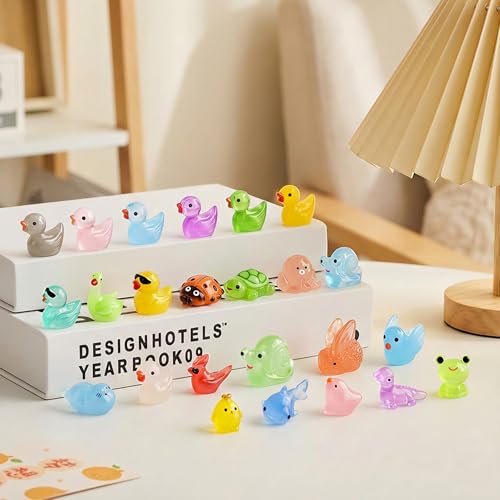 Image of FEXIA 100PCS Glow in The Dark Mini Resin Animals 20 Cute Styles Tiny Figurines Colorful Ducks, Frogs, Turtles, Fishfor Fairy Garden, Dollhouse, Aquarium, DIY Crafts, Micro Landscape Party Decoration