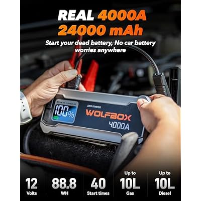 WOLFBOX 4000A Jump Starter,12V Car Battery Jump Starter with 65W Quick Charger & WOLFBOX MF50 Electric Air Duster-110000RPM Super Power Cordless Air Duster
