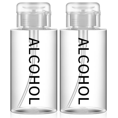 Image of Layhit 2 Pcs 10 Oz / 300 ml Alcohol Pump Dispenser Bottles, Push Down | Clear Bottle with Flip Top Cap, Empty Press Pumping Bottle, Refillable Cosmetic Container for Personal, Salon, Nail Care