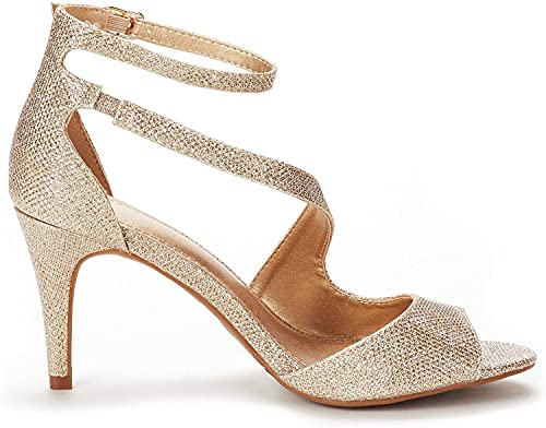 Dream Pairs Women's Nile Gold Glitter Fashion Stilettos Open Toe Pump Heel Sandals Size 11 B(M) Us #TOP21